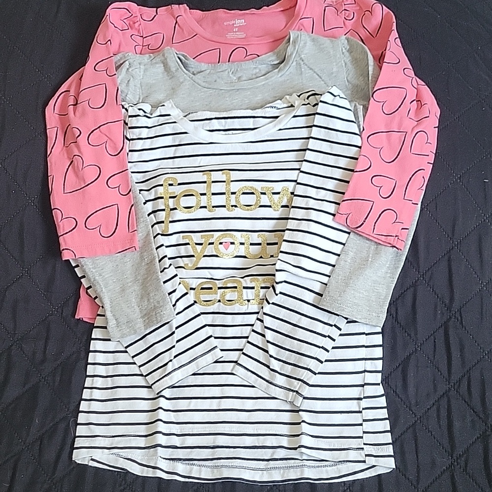 🩷3/20$ Girls 4 Years Lot Long Sleeve Top Bundle Of 3 - Cotton